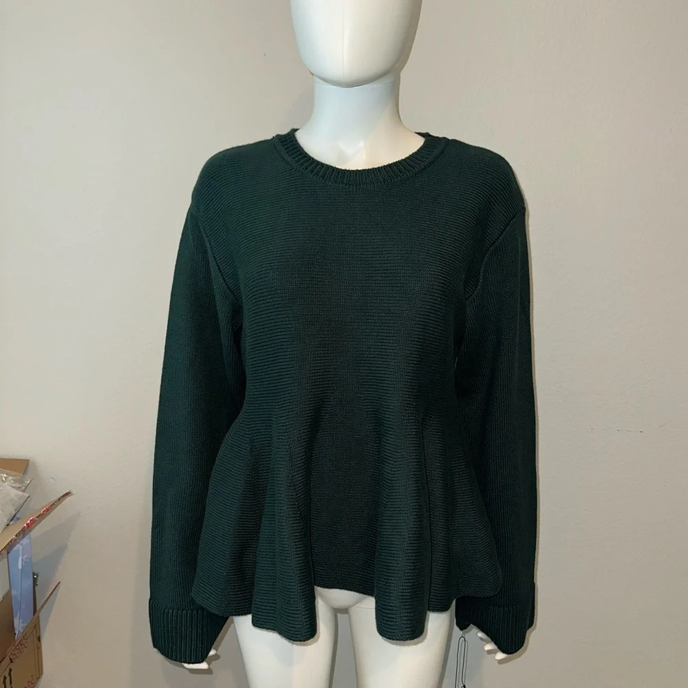 ADEAM Intermix “Wendy” forest green peplum knit sweater top L - Picture 2 of 12